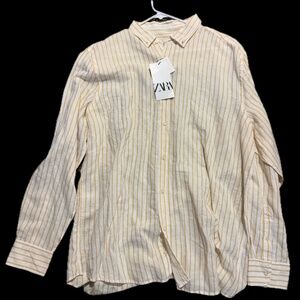 Zara striped button-down shirt - white and yellow - long sleeve.